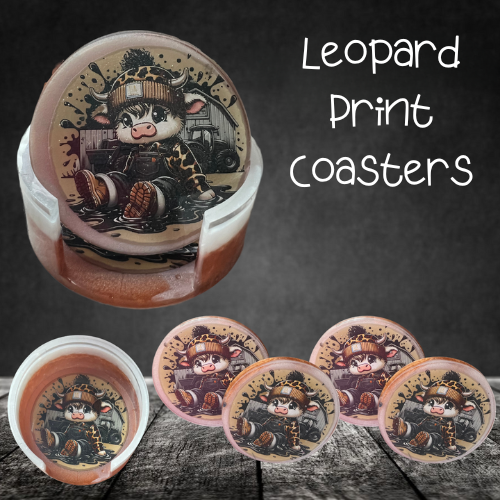 Highland Cow Leopard Print Coasters